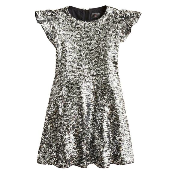 J. Crew Crewcuts Girls' Flutter Sleeve Sequin Dress Silver Black Eras Tour Sz 14 - Picture 5 of 16